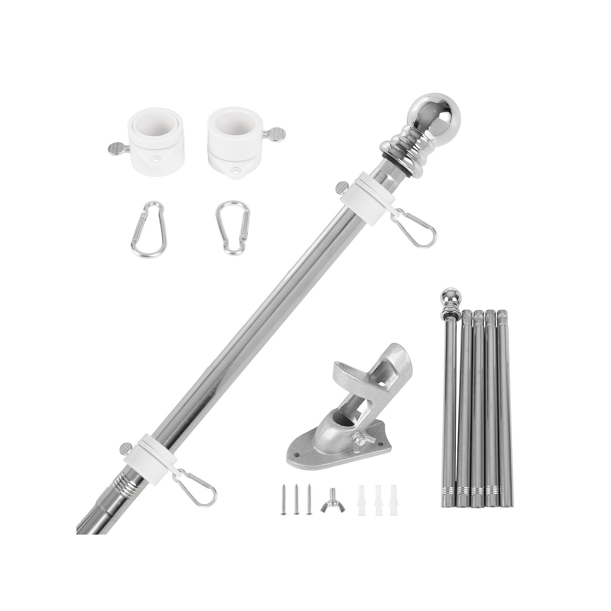 Pure Garden 6 ft. Tangle Free Flag Pole Kit, Silver