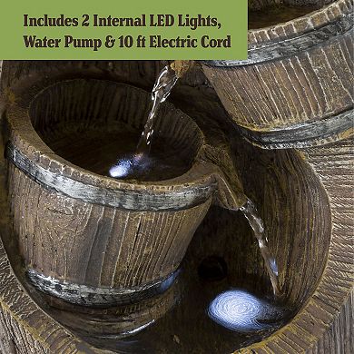 Pure Garden Rustic Barrel Water Fountain
