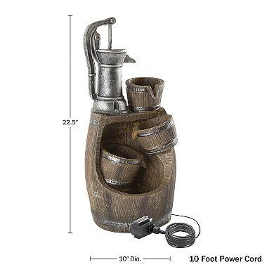 Pure Garden Rustic Barrel Water Fountain