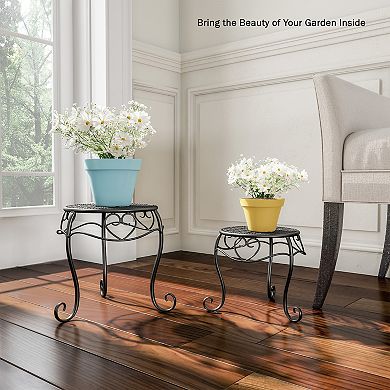 Pure Garden 2-Piece Nesting Wrought Iron Inspired Plant Stands