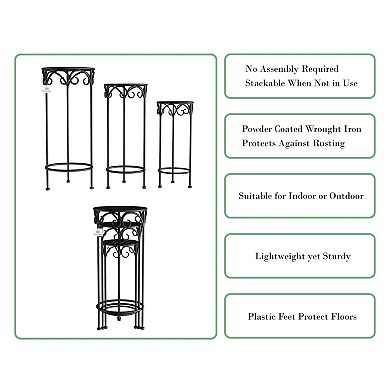Pure Garden 3-Piece Nesting Wrought Iron-Inspired Plant Stand Set