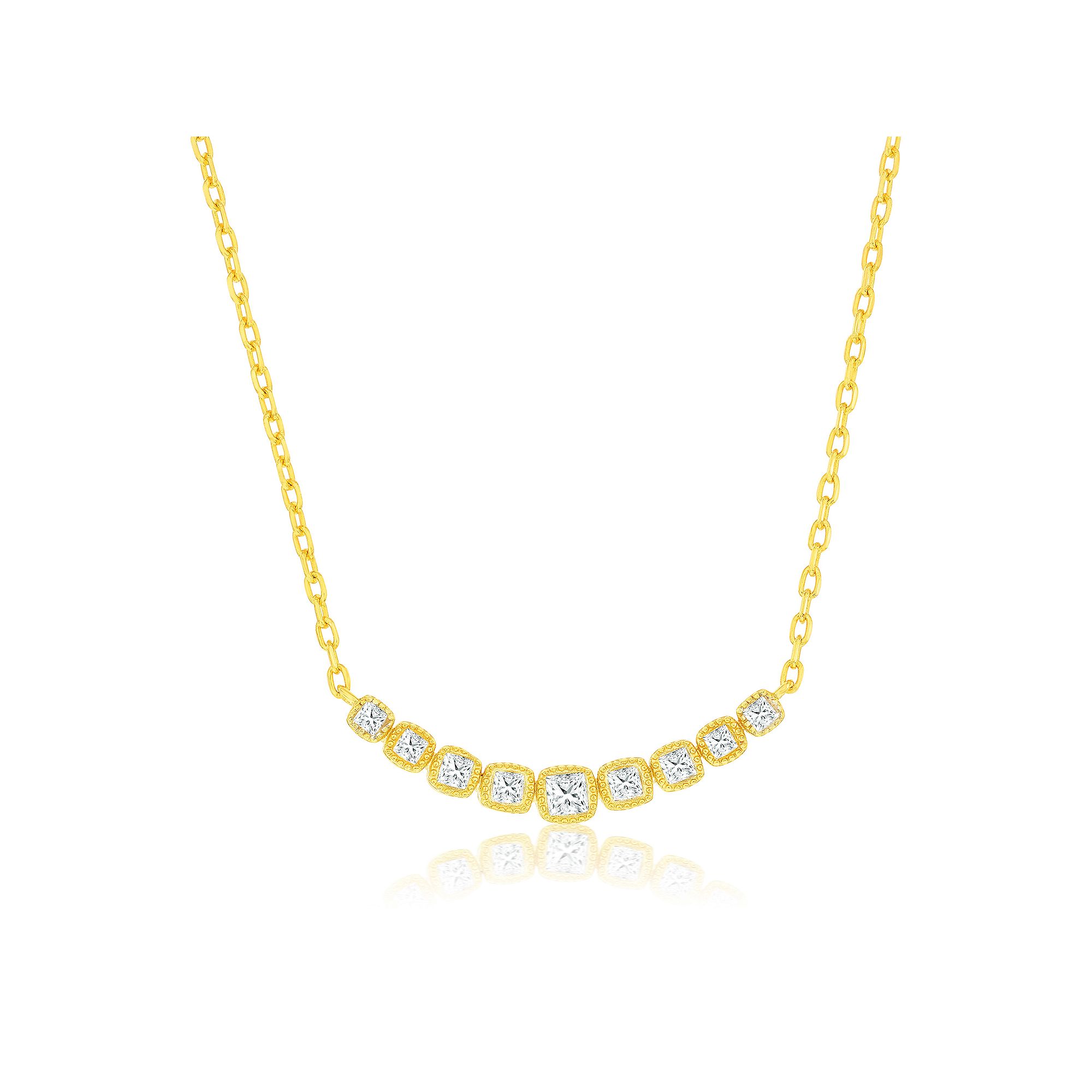 Argento Bella Sterling Silver Cubic Zirconia Graduated Square Bar Necklace