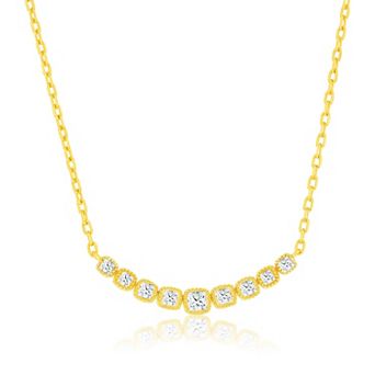 Argento Bella Sterling Silver Cubic Zirconia Graduated Square Bar Necklace