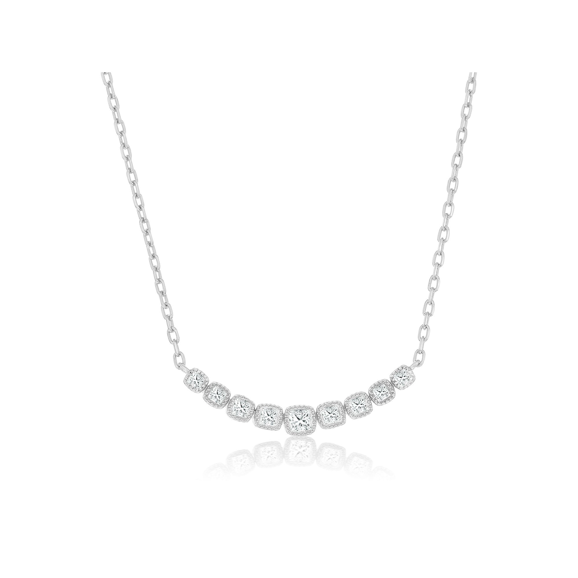 Argento Bella Sterling Silver Cubic Zirconia Graduated Square Bar Necklace