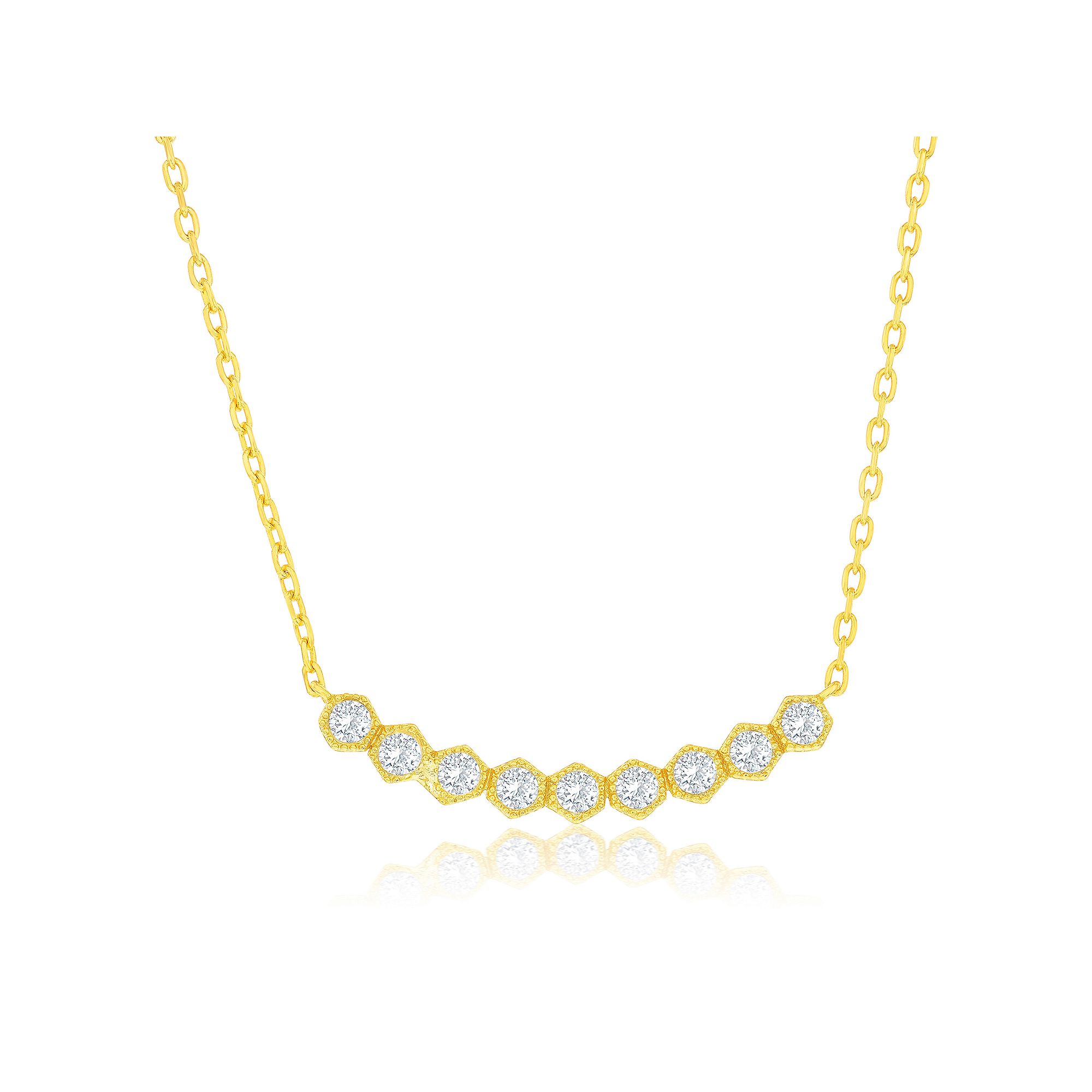 Argento Bella Sterling Silver Cubic Zirconia Hexagon Curved Bar Necklace, 