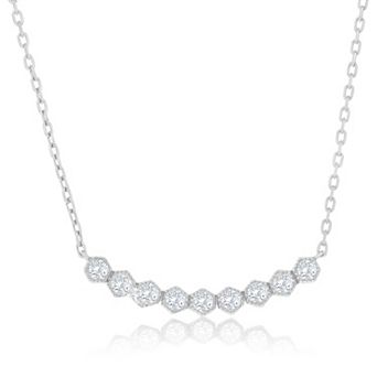 Argento Bella Sterling Silver Cubic Zirconia Hexagon Curved Bar Necklace