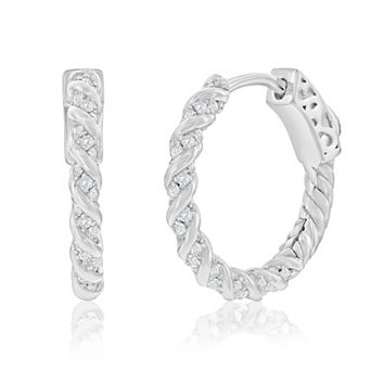 Argento Bella Sterling Silver Cubic Zirconia Twisted Rope Design Hoop Earrings