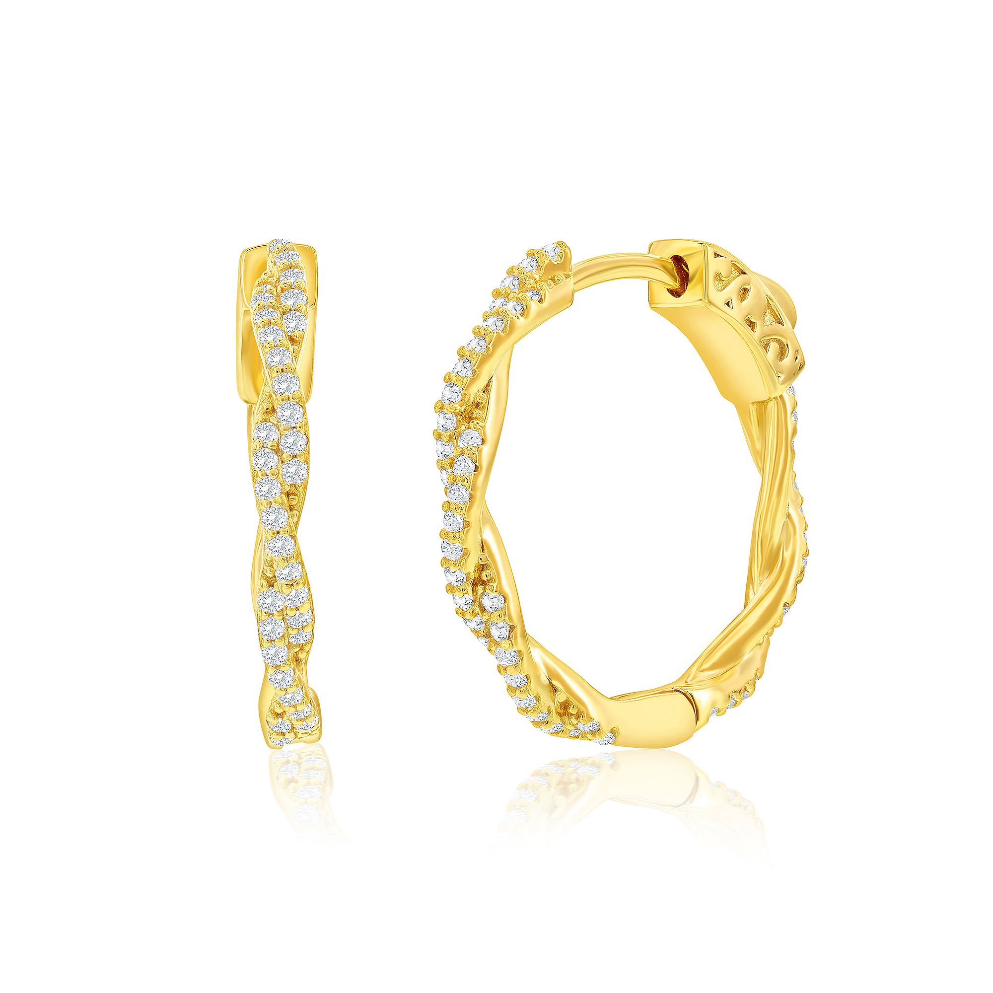 Argento Bella Sterling Silver Cubic Zirconia 21 mm Twisted Hoop Earrings, W