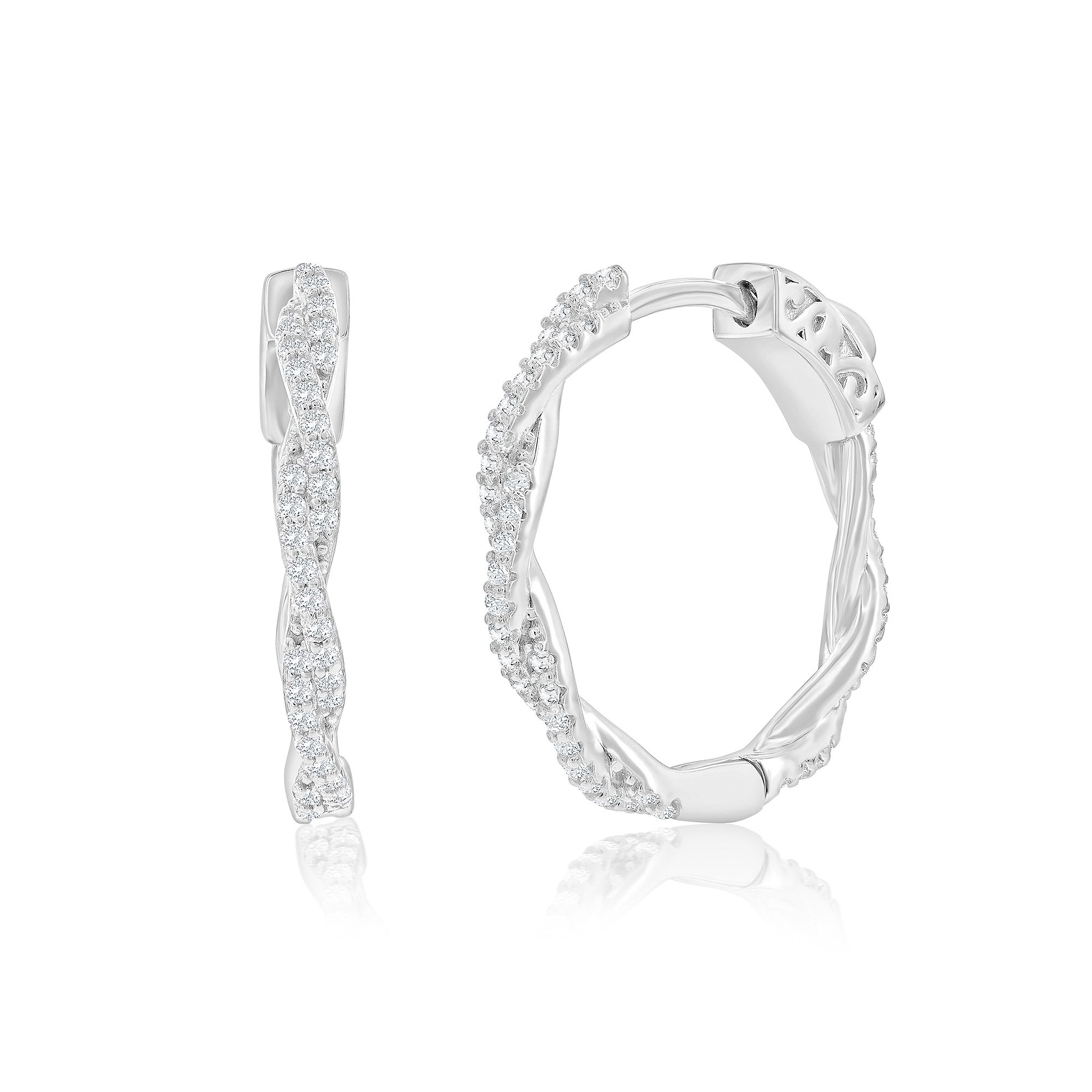 Argento Bella Sterling Silver Cubic Zirconia 21 mm Twisted Hoop Earrings, W