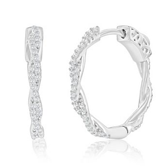 Argento Bella Sterling Silver Cubic Zirconia 21 mm Twisted Hoop Earrings