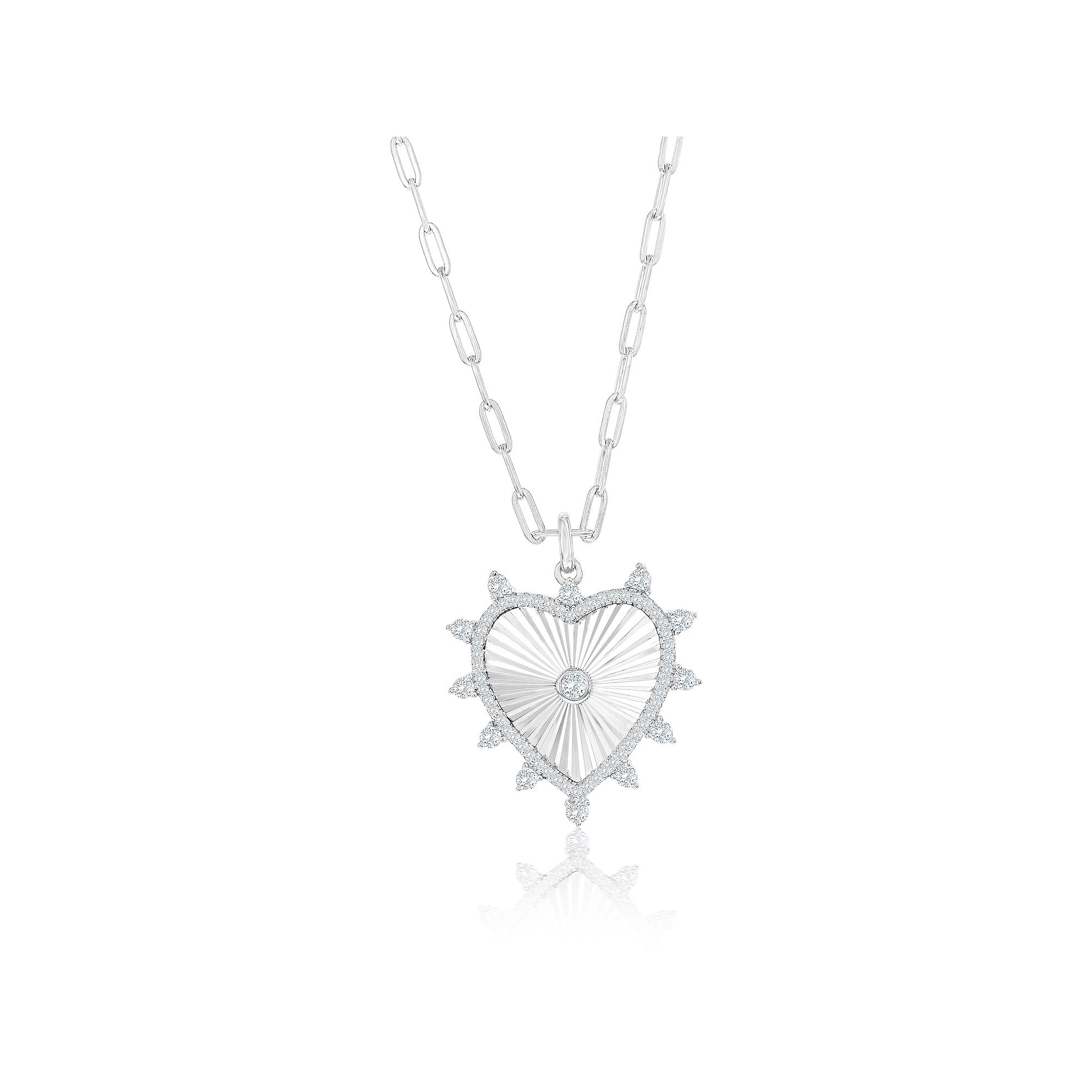 Argento Bella Sterling Silver Cubic Zirconia Border Heart Paperclip Chain 