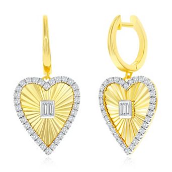 Argento Bella 14k Gold Over Silver Cubic Zirconia Heart Drop Hoop Earrings