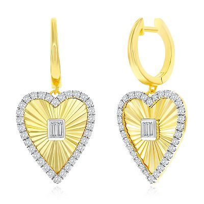 Argento Bella 14k Gold Over Silver Cubic Zirconia Heart Drop Hoop Earrings