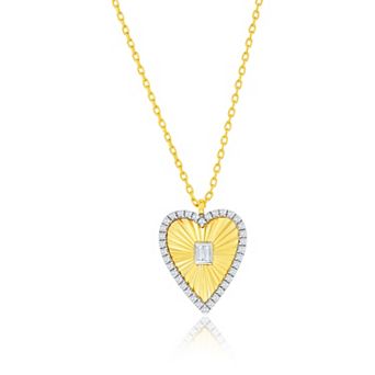 Argento Bella 14k Gold Over Silver Cubic Zirconia Heart Pendant Necklace