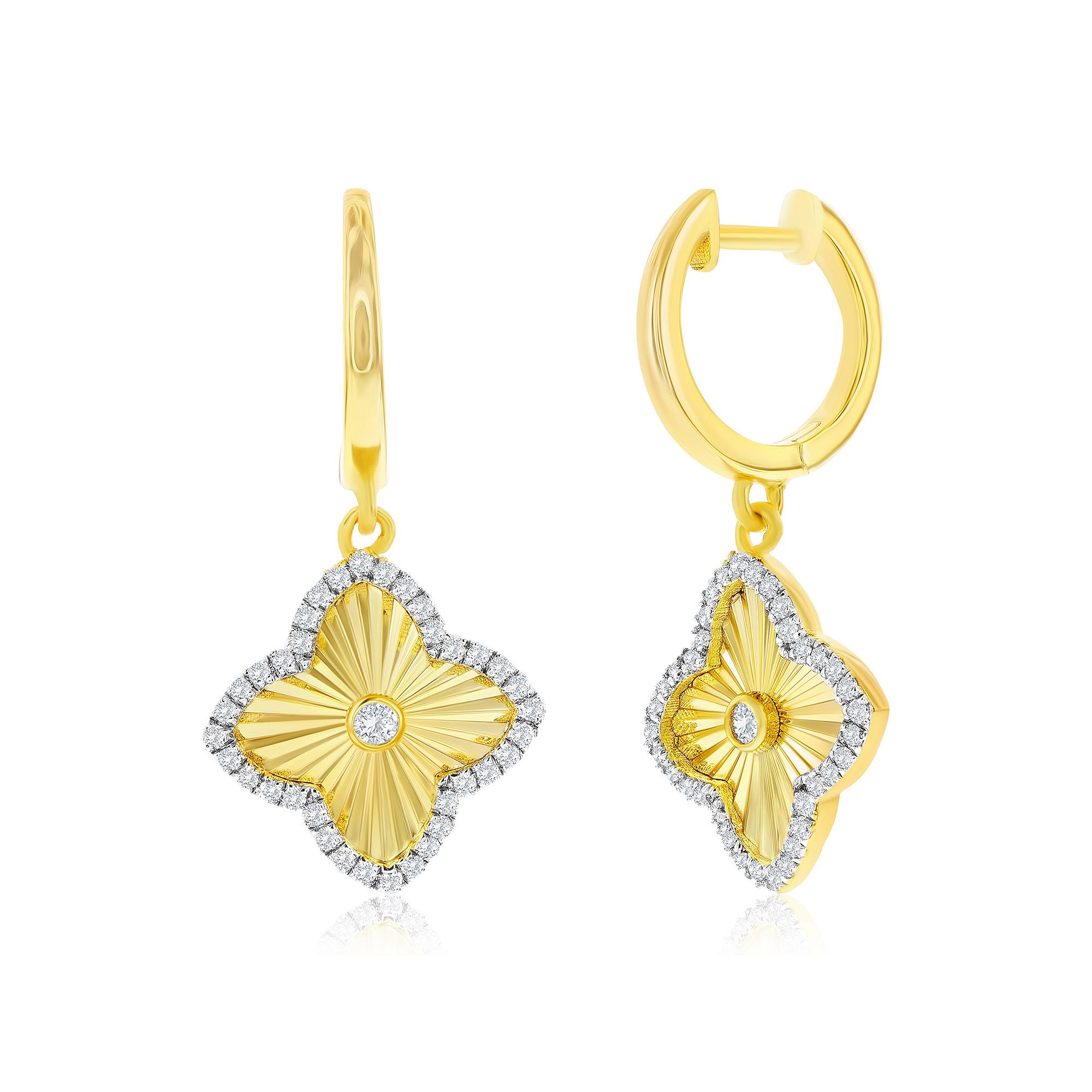 Argento Bella 14k Gold Over Silver Cubic Zirconia Flower Drop Hoop Earrings