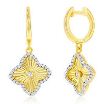 Argento Bella 14k Gold Over Silver Cubic Zirconia Flower Drop Hoop Earrings