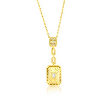 Argento Bella 14k Gold Over Silver Cubic Zirconia Rectangular Double Drop Pendant Necklace