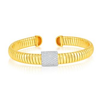 Argento Bella 14k Gold Over Silver Cubic Zirconia Cuff Bracelet