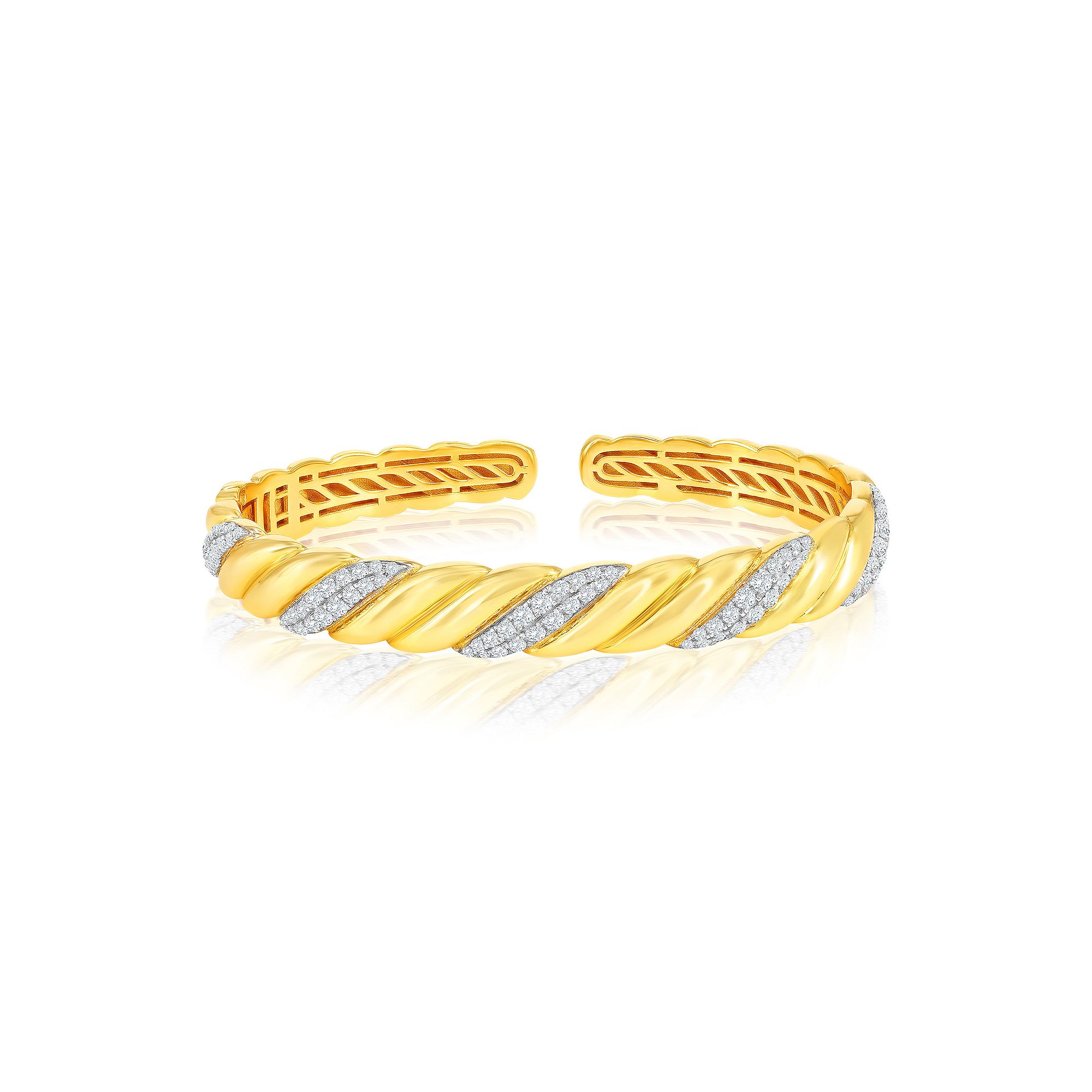 Argento Bella Two-Tone Sterling Silver Cubic Zirconia Wave Bangle Bracelet,