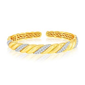 Argento Bella Two-Tone Sterling Silver Cubic Zirconia Wave Bangle Bracelet