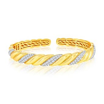 Argento Bella Two-Tone Sterling Silver Cubic Zirconia Wave Bangle Bracelet