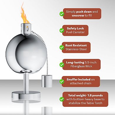 Pure Garden 10 in. Stainless Steel Table Torch Lamp