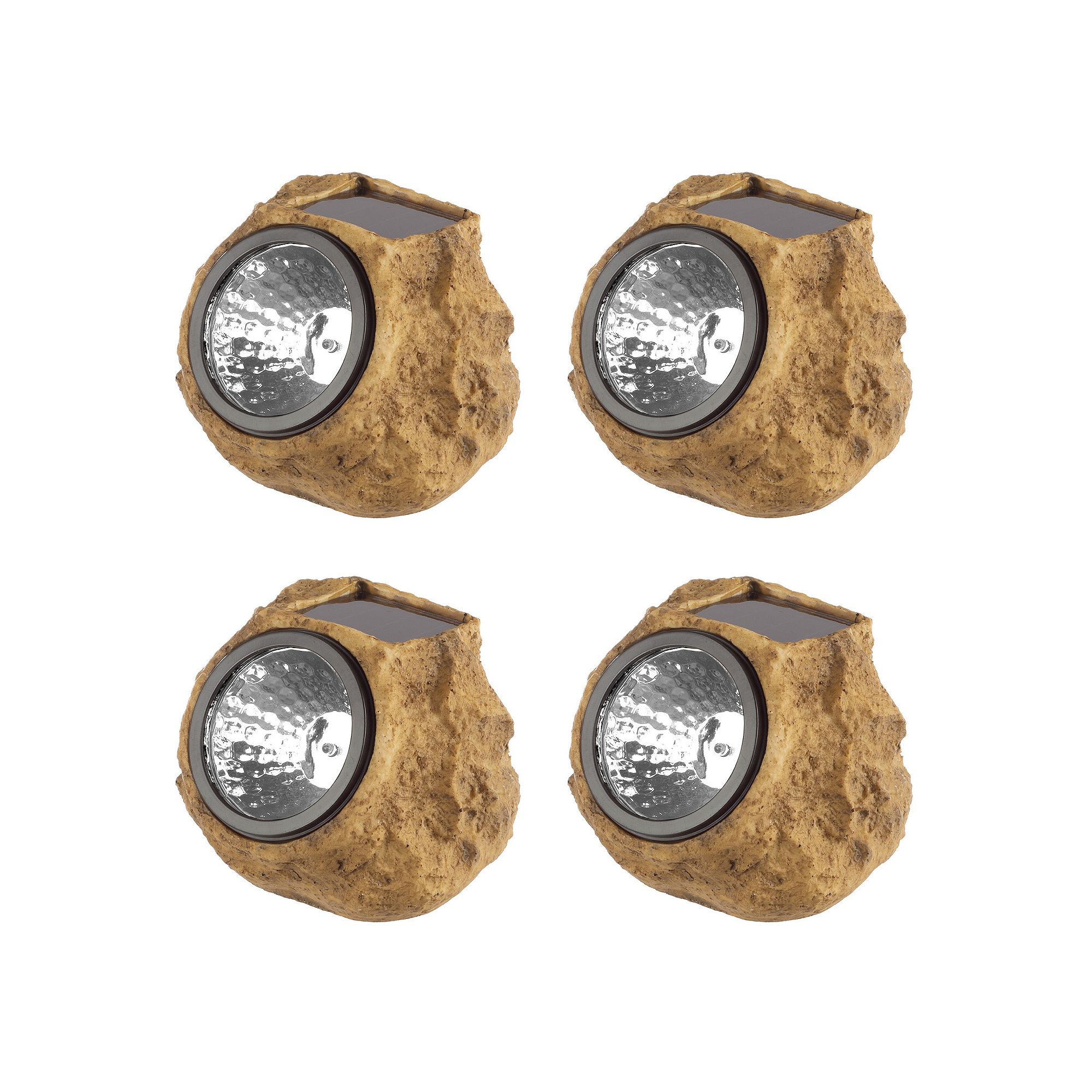 Pure Garden Outdoor Solar LED Rock Lights 4-Pack, Brown