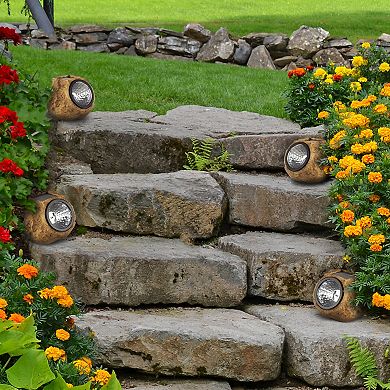 Pure Garden Outdoor Solar LED Rock Lights 4-Pack