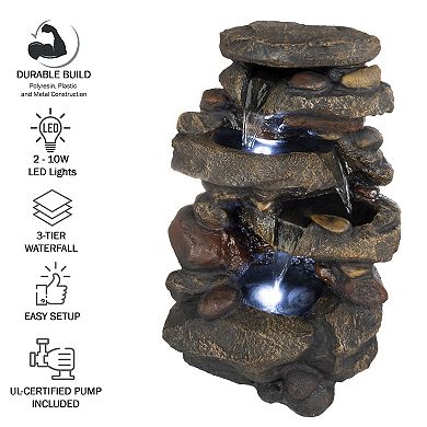 Pure Garden 3-Tier LED Outdoor Water Fountain