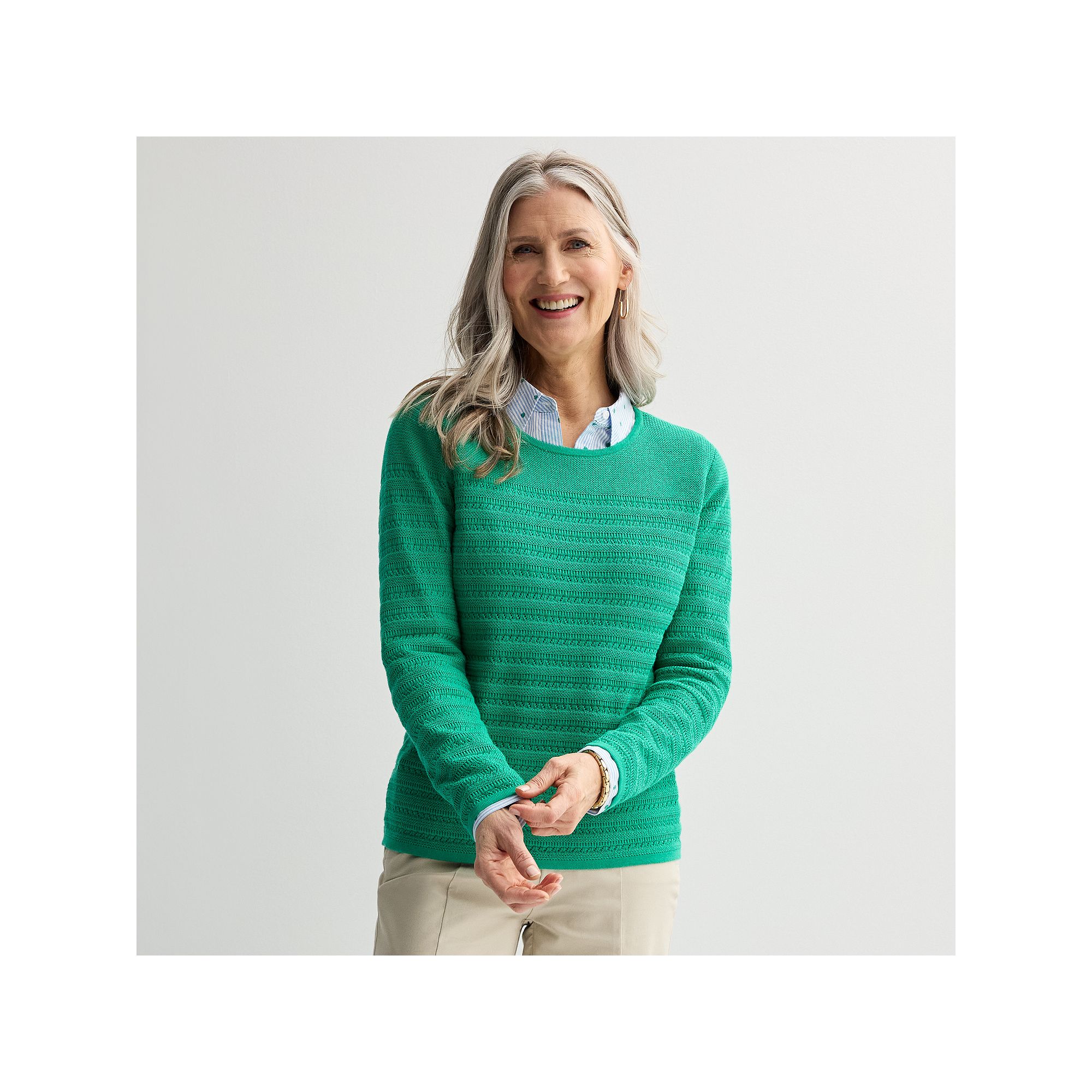 Womens Croft & Barrow® Crewneck Yoke Textured Pullover Sweater, Size: XS,