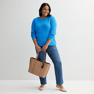 Plus Size Croft & Barrow® Crewneck Long Sleeve Textured Pullover Sweater