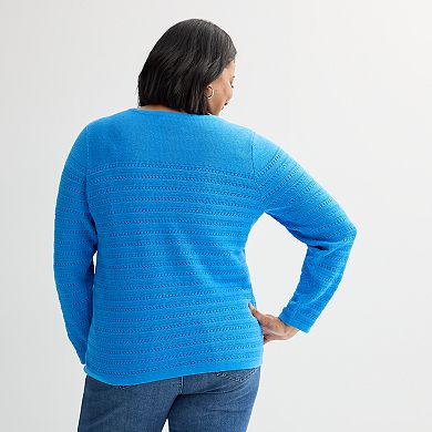 Plus Size Croft & Barrow® Crewneck Long Sleeve Textured Pullover Sweater