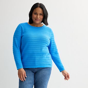 Plus Size Croft & Barrow® Crewneck Long Sleeve Textured Pullover Sweater