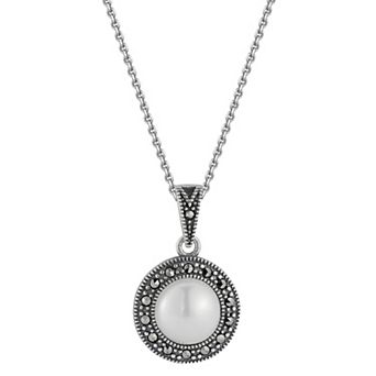 Sunkissed Sterling Sterling Silver Oxidized Cubic Zirconia and Cultured Freshwater Pearl Pendant Necklace