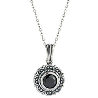 Sunkissed Sterling Sterling Silver Oxidized Lab-Created Black Onyx Floral Pendant Necklace
