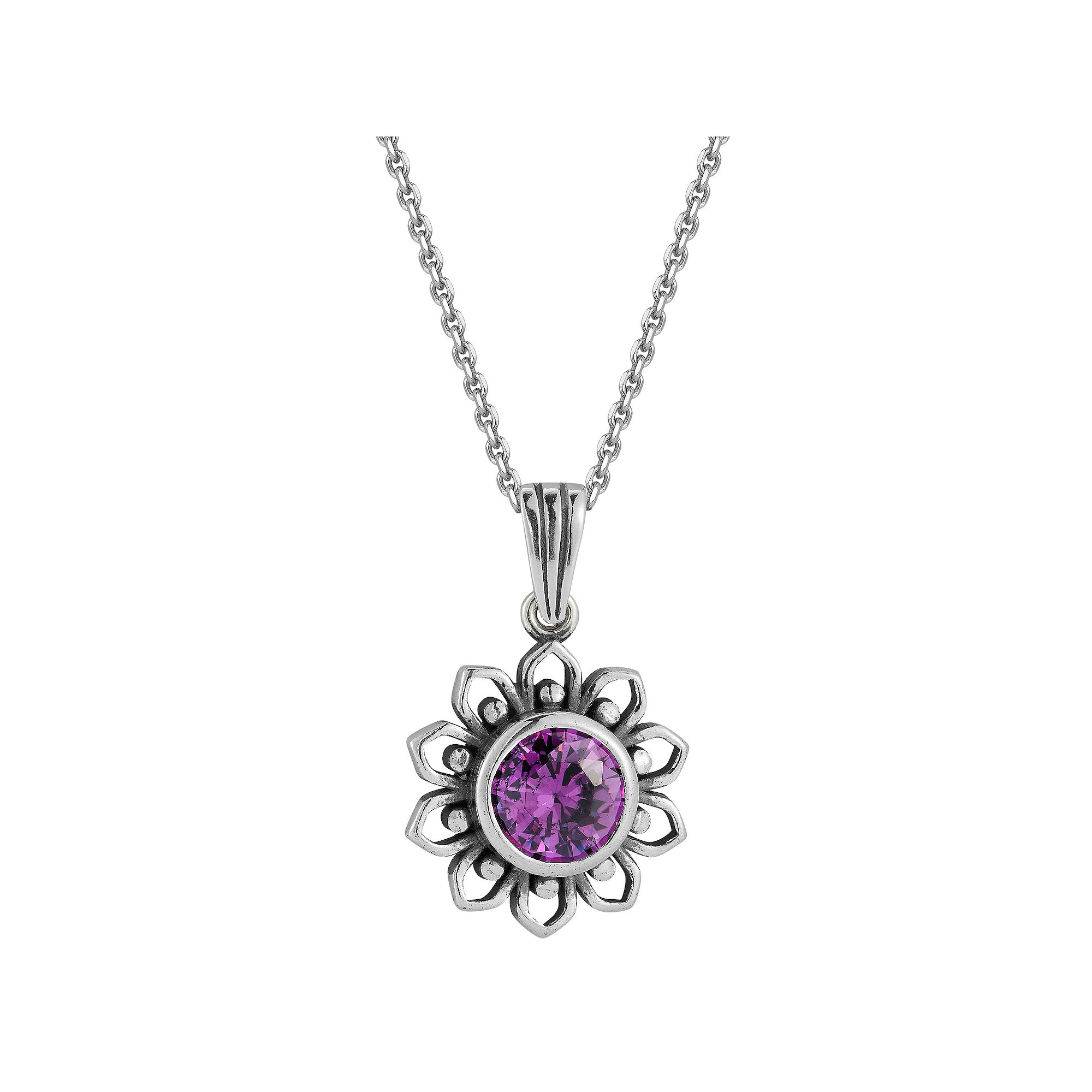 Sunkissed Sterling Sterling Silver Oxidized Amethyst Floral Pendant Neckla