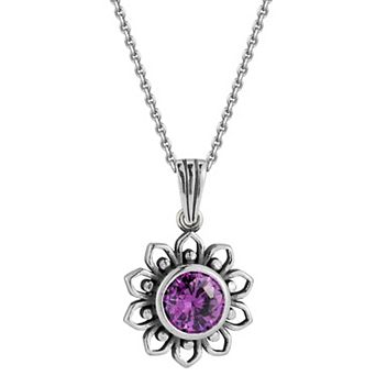 Sunkissed Sterling Sterling Silver Oxidized Amethyst Floral Pendant Necklace