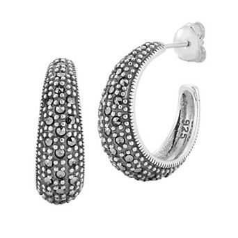 Sunkissed Sterling Sterling Silver Oxidized Cubic Zirconia Graduating Hoop Earrings