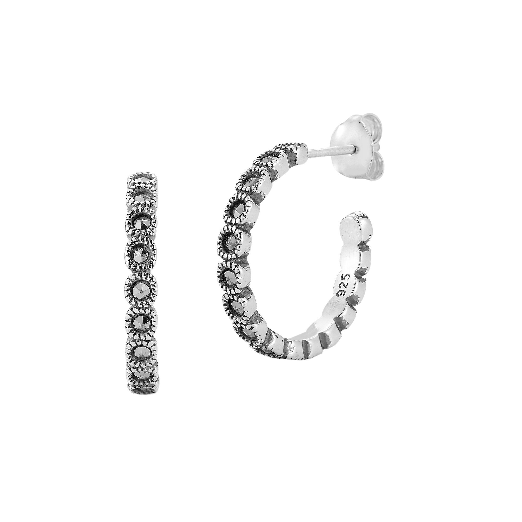 Sunkissed Sterling Sterling Silver Oxidized Bezel Cubic Zirconia Small Hoop
