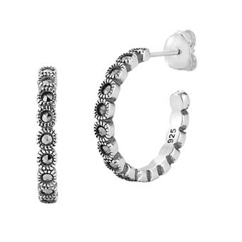 Sunkissed Sterling Sterling Silver Oxidized Bezel Cubic Zirconia Small Hoop Earrings