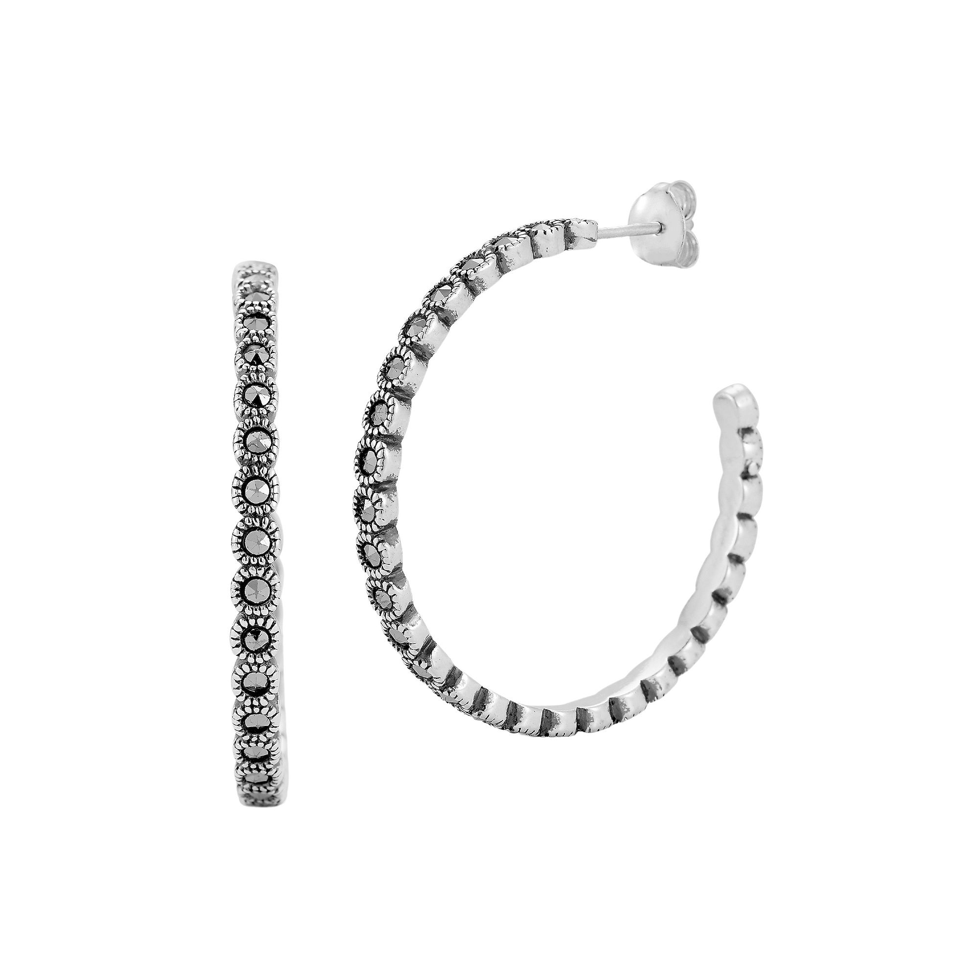 Sunkissed Sterling Sterling Silver Oxidized Bezel Cubic Zirconia Large Hoop
