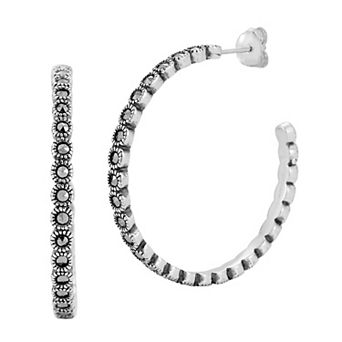 Sunkissed Sterling Sterling Silver Oxidized Bezel Cubic Zirconia Large Hoop Earrings