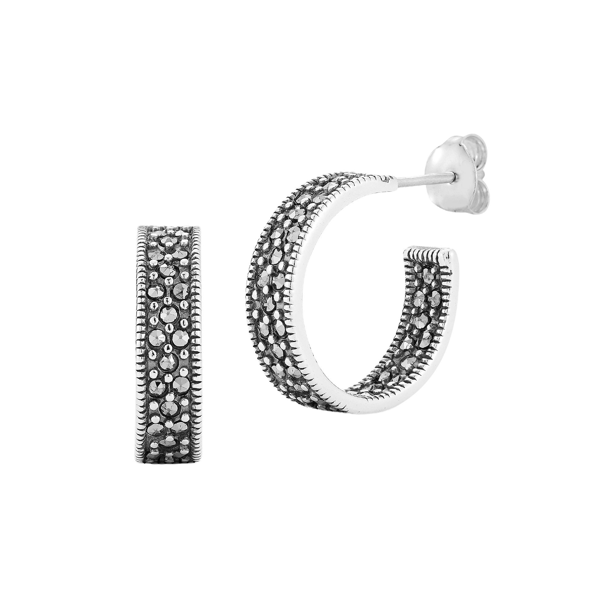 Sunkissed Sterling Sterling Silver Oxidized Flat Cubic Zirconia Small Hoop 