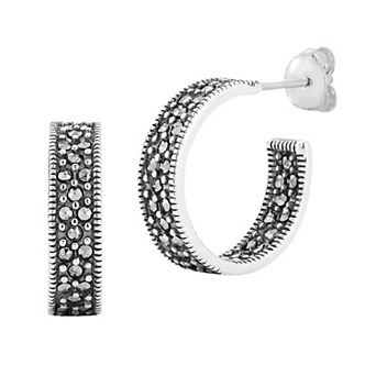Sunkissed Sterling Sterling Silver Oxidized Flat Cubic Zirconia Small Hoop Earrings