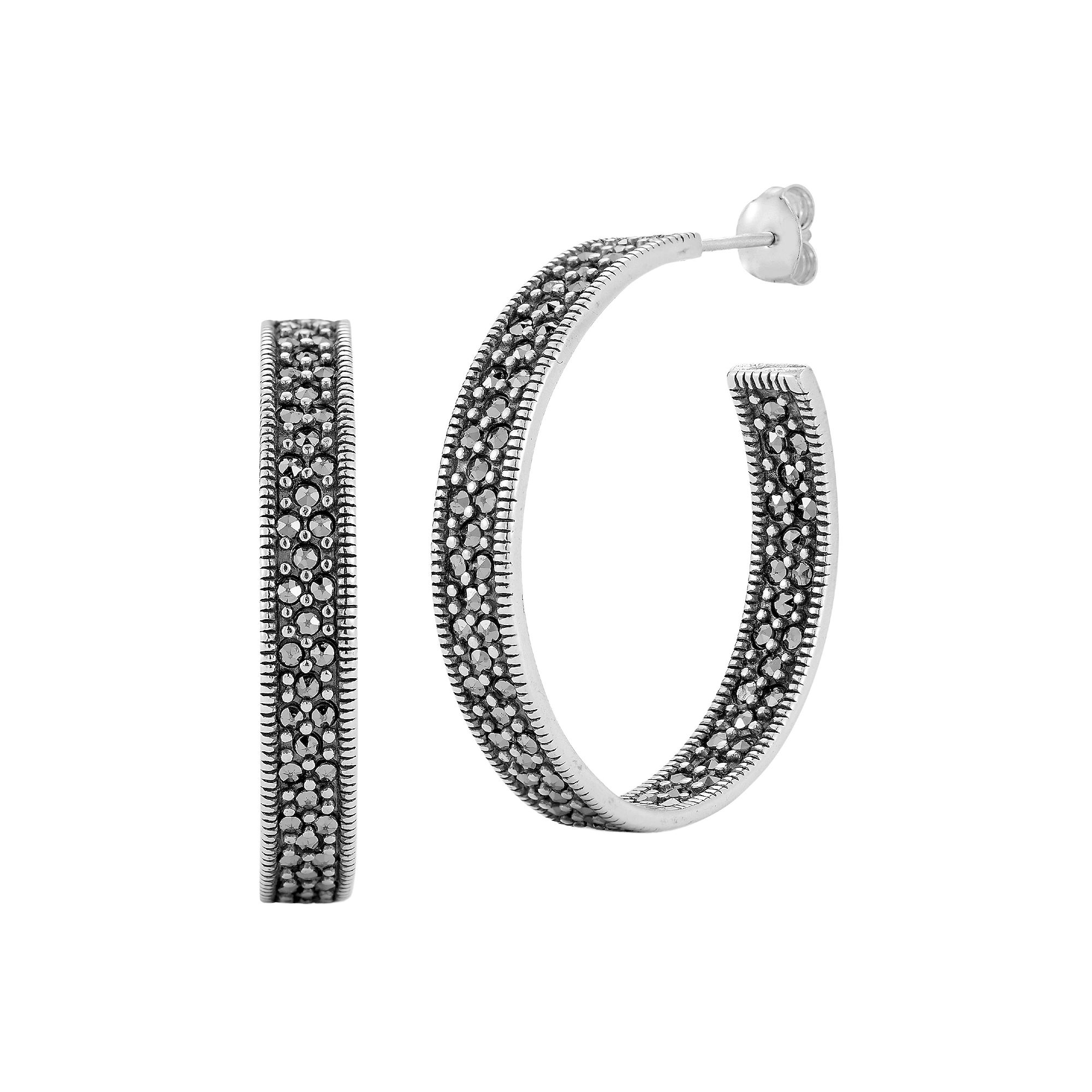 Sunkissed Sterling Sterling Silver Oxidized Flat Cubic Zirconia Large Hoop 