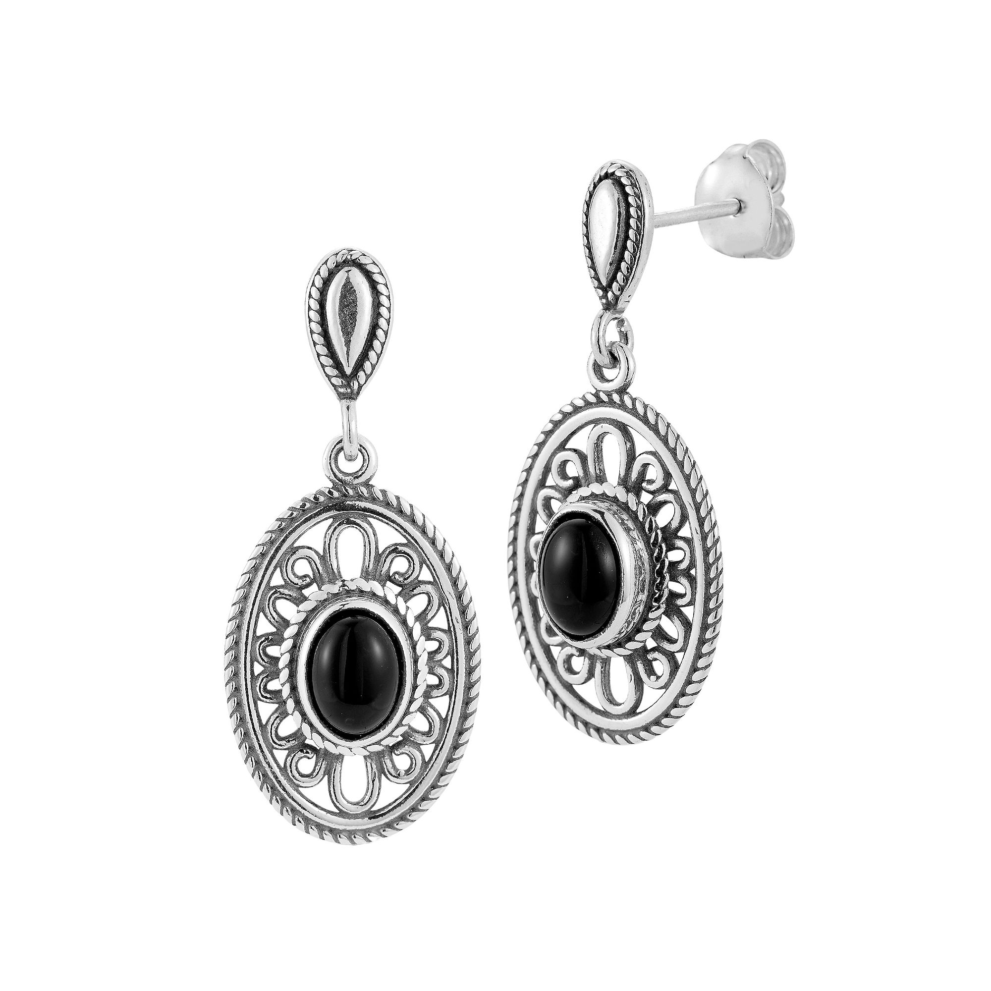 Sunkissed Sterling Sterling Silver Oxidized Lab-Created Black Onyx Drop Ear