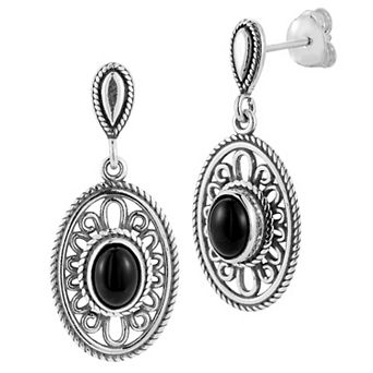 Sunkissed Sterling Sterling Silver Oxidized Lab-Created Black Onyx Drop Earrings