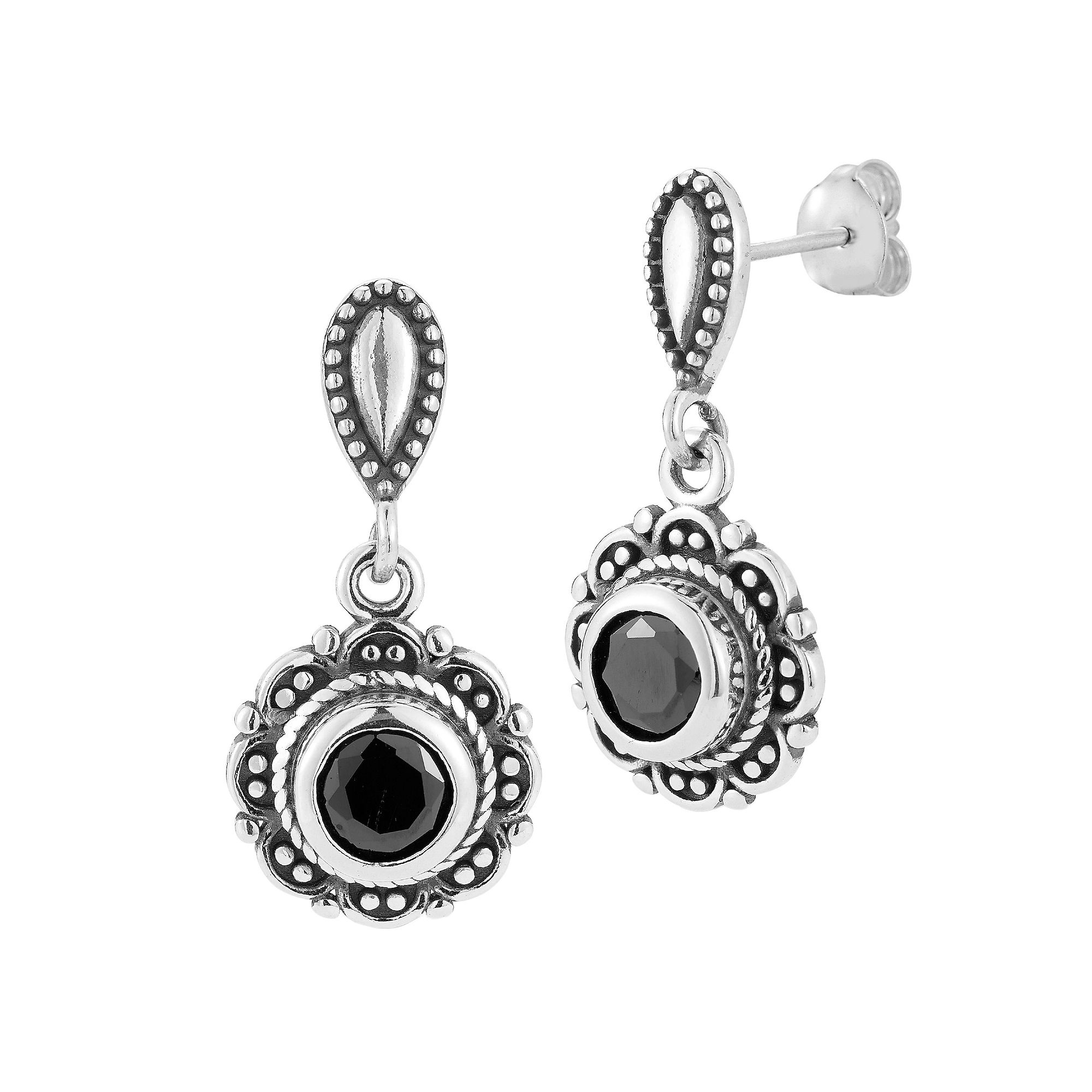 Sunkissed Sterling Sterling Silver Oxidized Lab-Created Black Onyx Floral D