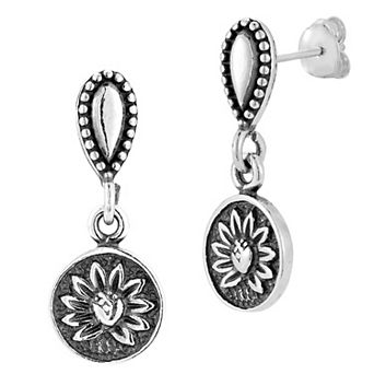 Sunkissed Sterling Sterling Silver Oxidized Flower Drop Earrings