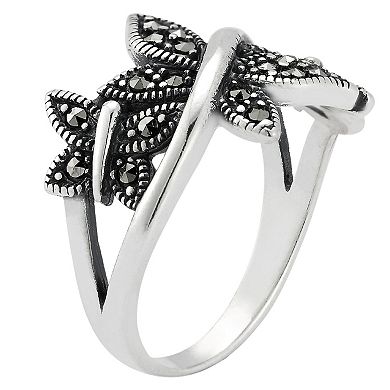 Sunkissed Sterling Sterling Silver Oxidized Cubic Zirconia Tri Butterfly Ring